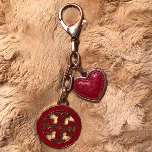Tory Burch Red and Gold Heart and Logo Key Fob